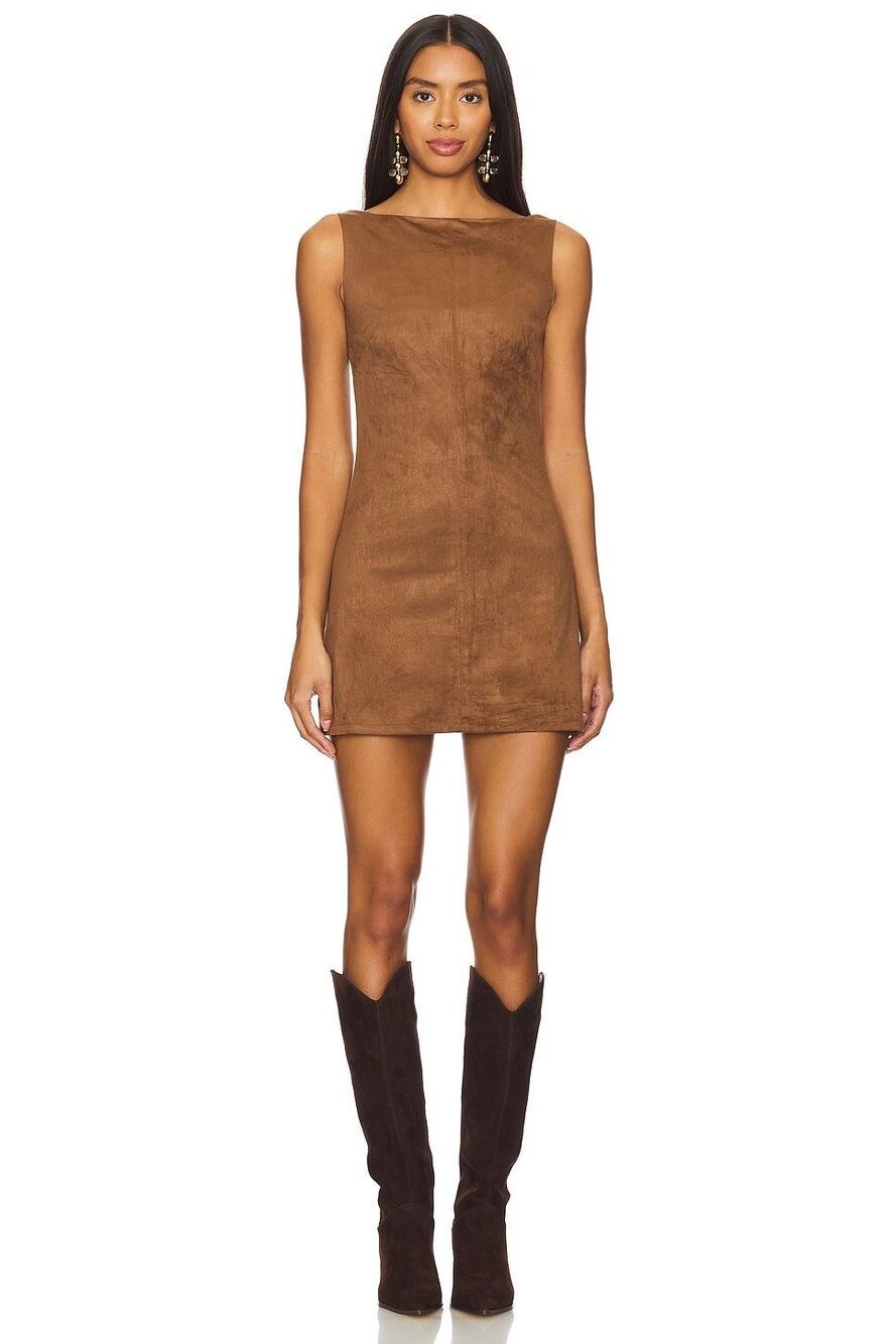 Tularosa Mimi Faux Suede Dress in Chocolate Brown Size XS $188